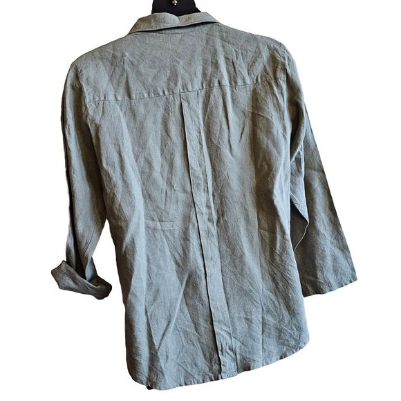 flax linen women's clothing medium Button Up Blouse Sage Green Natural Fibers - Picture 5 of 5